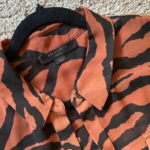 All Saints Black and Brown zebra print chiffon Button Down Shirt